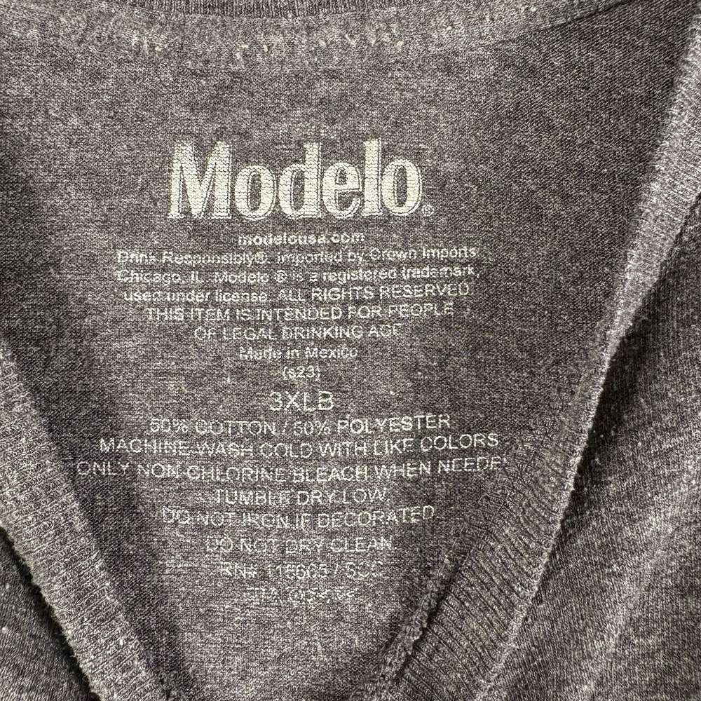 MODELO Cerveza Beer T-Shirt Size 3XL Charcoal Grey Short Sleeve Top - Picture 2 of 5